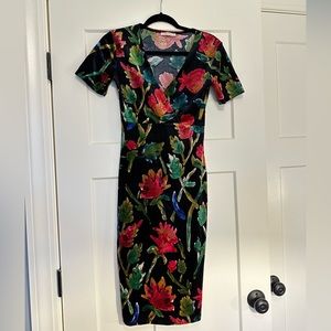 Zara Black Velvet Floral Midi Dress Size S